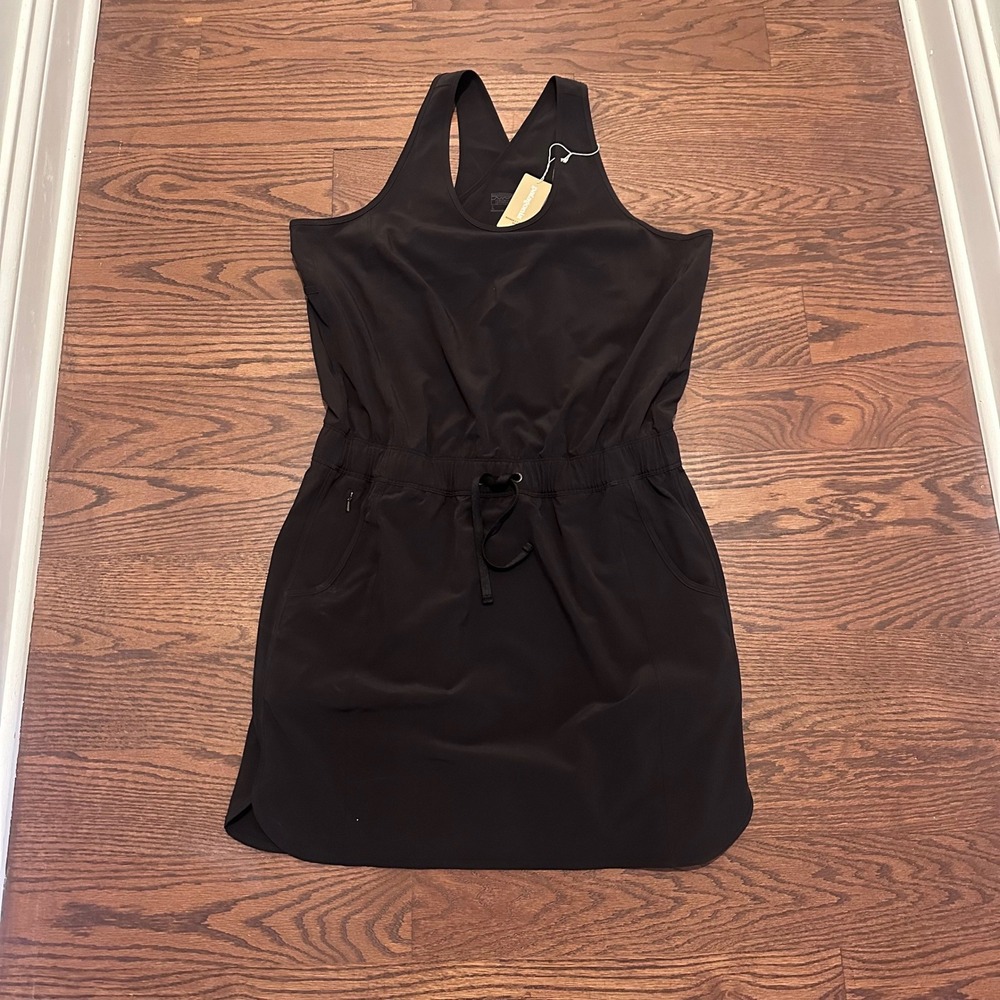 Patagonia Fleetwith Dress Black Sleeveless Crossback Drawstring Waist Large NEW